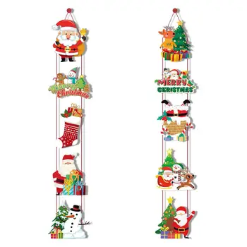 Graži vakarėlio dekoracija Kalėdinių durų kupletas Šventinės kalėdinės durys Kabantys pakabukai Sniego senis Kalėdų senelis Briedis Kojinės