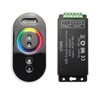 GT666 RGB LED LED juostinis valdiklis Belaidis RF Touch Remote DC 12V 24V 18A 3 kanalų šviesos juostos dimmerio jungiklis