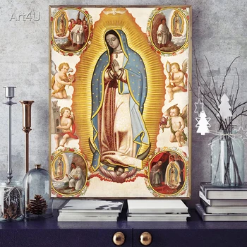 Gvadalupės Dievo Motinos plakatas Marija Meksikos katalikų religinė drobė Tapyba Spausdinti Sienų meno paveikslėliai Svetainės namų dekoras