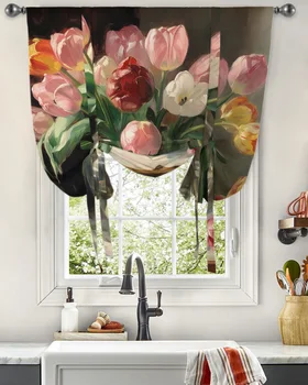 Gėlių lapai Aliejinė tapyba Langų užuolaida svetainei Namų dekoras Žaliuzės Užuolaidos Virtuvės užrišimas Trumpos užuolaidos