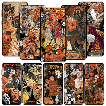 Halloween Fall Art Witch Cat juodas telefono dėklas, skirtas Samsung Galaxy A51 A71 A41 A31 A21S A50 A70 A40 A30 A20E A10 Pastaba 20 Ultra 10