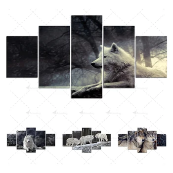 HD Printed 5 Pieces Canvas Winter Wolf Animals Plakatas Tapyba Sienų meno paveikslėliai svetainei Namų dekoras