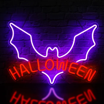 Helovino neoninis ženklas LED šviesos ženklai Helovino dienos dekorui Žmogaus urvo miegamasis Helovino baro vakarėlis Neoninis akrilo sienų dekoras 