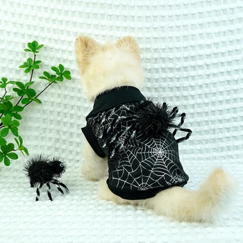 Helovino voratinklis Naminių gyvūnėlių kostiumas Aptemptas juodas katės džemperis su gobtuvu mašina Skalbiami dvikojai šunų drabužiai Šiurpi teminė vakarėlio šuniuko medžiaga