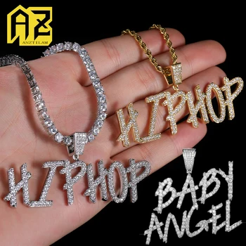 Hip Hop Custom Name Letters Necklace For Men One Row Zircon Stone Leded Out Individualūs karoliai Moterims 