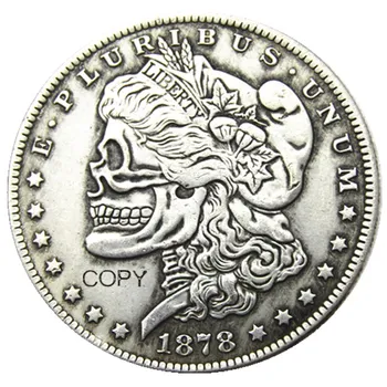 Hobo Morgano doleris 1878 Kaukolė Zombių skeletas Skirtingi tipai , Atgal sidabrinės dengtos kopijos monetos