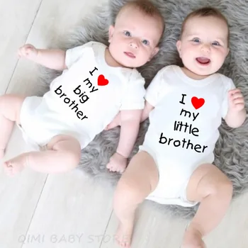 I Love My Little Big Brother Newborn Boys Cotton Romper Baby Brothers Twins Toddler Boy Jumpbinezonas trumpomis rankovėmis