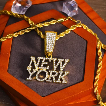 Icd out Letters NEWYORK Pakabukų vėrinys vyrams Hip Hop aukso spalvos pakabukas Papuošalų dovanų virvės grandinėlė