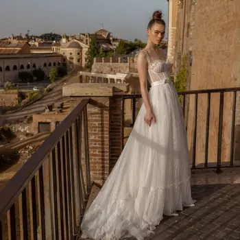 Illusion Bustier Korsetas Nėrinių vestuvinės suknelės A Line Princess Bridal Gown Tulle Custom Made vestido de novia