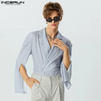 INCERUN Tops 2023 Sexy Fashion Style New Mens Stripe Flare Sleeve Design Blazer Casual Gerai prigludę kostiumai ilgomis rankovėmis Coat S-5XL