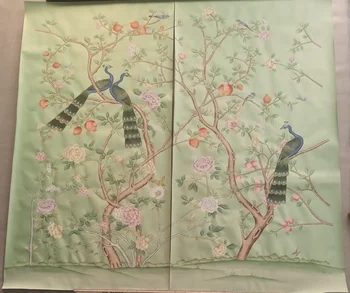 Individualizuotas rankomis dažytas peococks paukščių gėlės 100% šilkas Tapetai Miegamasis/Svetainė/studija/Valgomasis kambarys Sofa/TV atraminis sieninis popierius