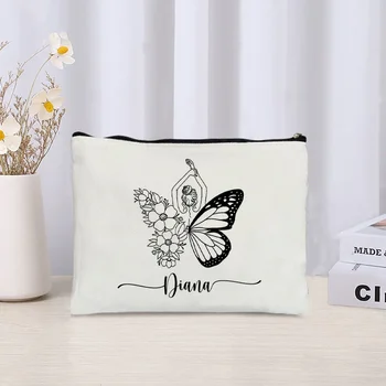 Individualus pavadinimas su drugelio gėlėmis Kosmetikos krepšys moterims Kelioniniai tualeto reikmenys Maišelis Biuro reikmenys Organizatorius Makiažo krepšys Pieštukų dėklas