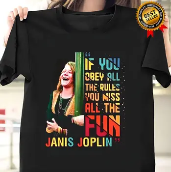 Janis Joplin Klasikiniai vyriški moteriški marškinėliai Visų dydžių juodi