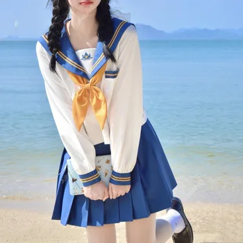 Japonų moksleivės jūreivis viršutinis kaklaraištis Plisuotas sijonas Apranga Moterų mokyklos uniforma Cosplay kostiumas Japonijos anime mergina Lady Lolita