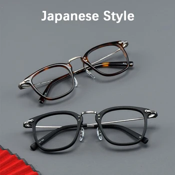 Japonų prabangos prekės ženklas Pure Titanium+Acetate stačiakampio rėmelio akiniai Man Business Style Kvadratiniai optiniai trumparegystės lęšiai Akiniai