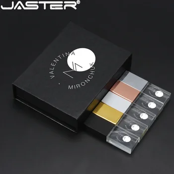 JASTER Crystal USB atmintinė 128GB Nemokamas pasirinktinis logotipas Pendrive 64GB Juoda Dovanų dėžutė Atminties kortelė 32GB 16GB 8GB 4GB Kūrybinė dovana