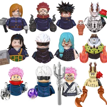 Jujutsu Kaisen statybiniai blokai Itadori Yuji Gojo Satoru Fushiguro Megumi Mini Anime figūrėlės modelio surinkimo žaislų vaikų atostogų dovana