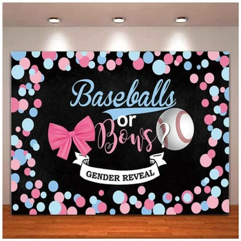 Juoda rožinė mėlyna polka taškai beisbolo kamuoliai arba lankai lytis atskleidžia fotografiją Fonas Berniukas arba mergaitė Kūdikio dušo vakarėlio reklamjuostės fonas