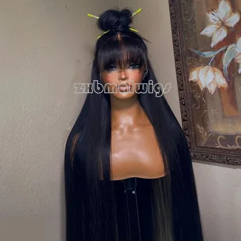 Juodas minkštas be klijų, nupeštas 30 colių tiesus kirpčiukas Fringe nėrinių priekinis perukas Afrikos moterims Babyhair sintetinis pluoštas kasdien