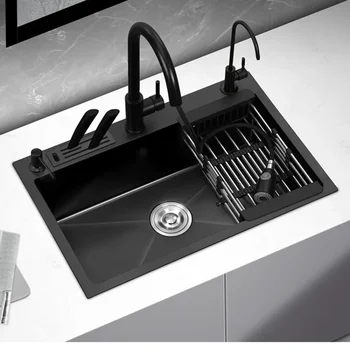 juodas nerūdijančio plieno vieno dubens virtuvės viengubas kriauklė indaplovė nerūdijančio plieno kriauklė