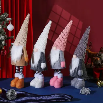 Kalėdiniai nykštukai Nykštukinė lėlė Beveidžiai stovintys nykštukai Žaislas su ilga ištraukiama koja Daugiafunkcinės rankų darbo šventinės dekoracijos
