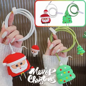 Kalėdinio kabelio apsaugos įkroviklio apsauginis dangtelis, skirtas Apple 18/20W maitinimo adapterio spiralinės vielos apvyniojimas, skirtas iPhone Anti-break rankovė