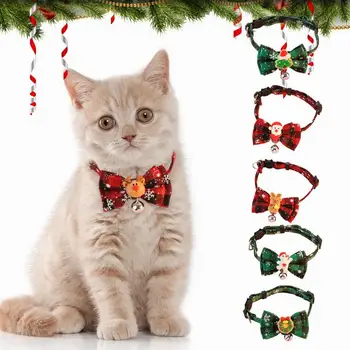 Kalėdinis augintinio antkaklis Big Bowknot reguliuojama katės galvos sagtis Festivalis Dekoratyvinė suknelė su varpeliu Kalėdų senelis Kalėdų senelis Briedis
