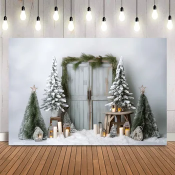 Kalėdinis retro durų fonas fotografiniam sniegui Kalėdų eglutės fonas fotostudijos vaikų portretų fotosesijos reklamjuostei