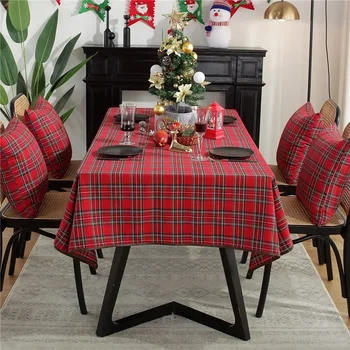 Kalėdinė staltiesė Škotijos raudonas pledas Stalo audinys Stačiakampis buitinis staltiesė Nuotrauka Aukštos kokybės medvilninė staltiesė