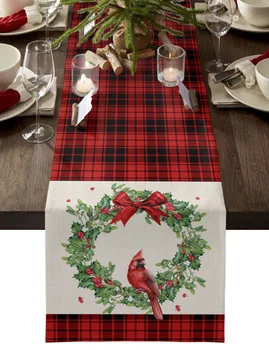 Kalėdų raudonas pledas Kardinolas Paukščių stalas Bėgikas Vestuvių vakarėlis Dekoro stalas Bėgikas Kalėdų pietų stalo dekoro staltiesė