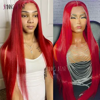 Karšta raudona tiesi 13X6 nėrinių priekiniai perukai Žmogaus plaukai 99J Burgundijos spalvos Brazilijos 13X4 skaidrūs hd nėriniai priekiniai žmogaus plaukų perukai