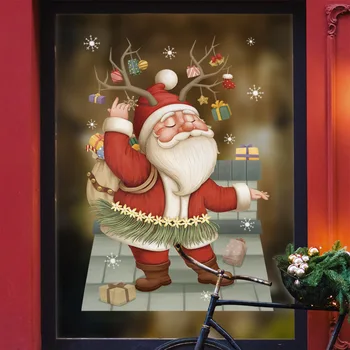 Karštai parduodami kalėdiniai langų stiklo lipdukai Prekybos centro dekoravimas Lipnios medžio dovanos Snaigės siena didmeninė prekyba