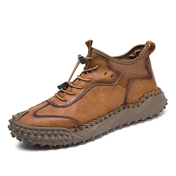 Karštai parduodami vyriški darbo batai Europa Amerika Rankų darbo padai Aukštos kokybės žygio batai Vyriški natūralios odos laisvalaikio batai