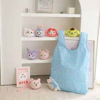 Kawaii Sanrio Anime sulankstomas pirkinių krepšys Mielas Hello Kittys Mano melodija Kuromi animacinis filmas Nešiojamas didelės talpos krepšys Dovanos mergaitėms