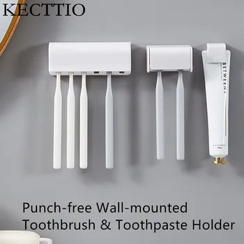 KECTTIO Punch-free Sieninis dantų šepetėlis ir dantų pastos laikiklis Dantų pastos laikymo lentyna Vonios organizatorius Pagrindinis Vonios kambario aksesuarai