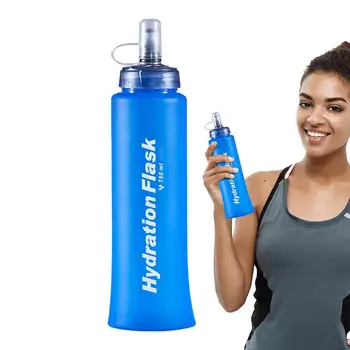 kelioninis vandens butelis sulankstomas sulankstomas maistinis vandens maišelis su silikoniniu antgaliu nešiojamas vandens butelis su vandens įleidimo anga