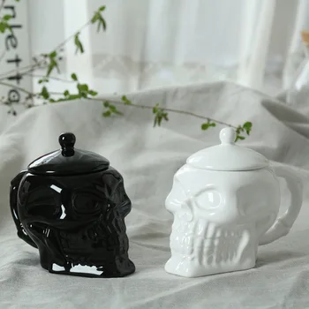 Keraminis puodelis, nespalvotas kaukolės puodelis Kūrybinis poros puodelis Namų apyvokos daiktų ornamentas