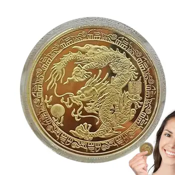 Kinijos sėkmės drakono monetų proginė laiminga zodiako moneta atspari rūdims 2024 m. sidabrinė dengta proginė iššūkio moneta