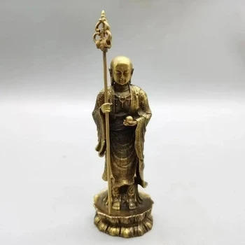 kinų antikvarinė kolekcija Jiuhua kalnas Jizo karalius Gryna bronzinė Budos statula