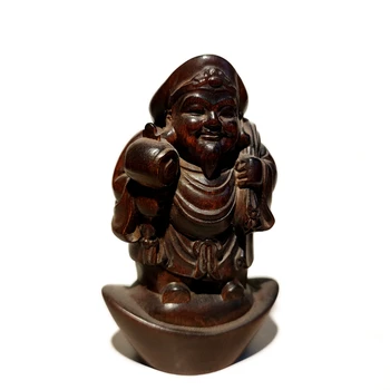 kinų figūrėlė antikvarinė medžio drožyba Budos statulos Tibeto Mamonos medinis buksmedis