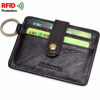 Kreditinės kortelės turėtojas Vyrai plonas apsaugos nuo apsaugos Kelionės ID kortelės turėtojas Karvės kailis Natūralios odos RFID vagystė Apsaugokite pinigines monetų piniginė