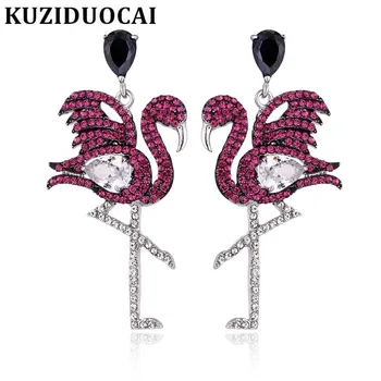 Kuziduocai New Fashion Fine Upscale Jewelry Crystal Zircon Lifelike Couple Flamingo Prabangūs smeigių auskarai moterims Dovana E-199