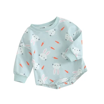 Kūdikis berniukas mergaitė Velykų drabužiai Ruduo ilgomis rankovėmis džemperis Marškiniai Romper smėlinukas Zuikis Spausdinti Velykų kūdikio apranga