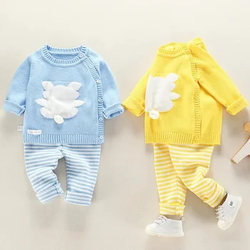 Kūdikių drabužių mezgimo megztinio komplektas Viršutiniai vaikiški drabužiai 2024 m. rudeniui Nauji mažylio O-Neck gėlių gyvūnų kostiumai