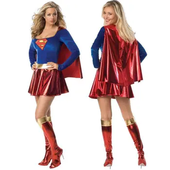 Ladies SuperHero kostiumas suaugusiųjų suknelei su Cape+Boot Cover Halloween kostiumas Wonder Women Supergirl Party suknelė