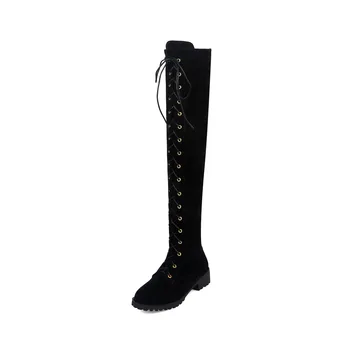 Lady Boots Boots-Women Sexy Tšlaunys Aukštakulniai High Sexy Shoes Round Toe Zipper 2023 Over-the-knee Low Large Size Rubber Western