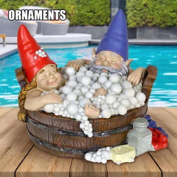 Laikas Burbulinė vonia Gnomes statulos ornamentas Rankų darbo saulės derva Maudymosi nykštukas Dekoravimas Šviesos lempa namų stalui
