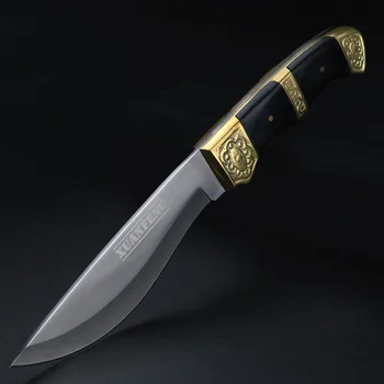 Lauko fiksuoto ašmenų peilis Auksinė senovinė rankena Full Tang laukinis išgyvenimo peilis Nerūdijančio plieno ašmenys Tiesūs peiliai su apvalkalu