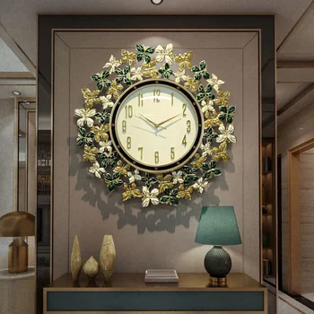 Lengvas prabangus metalo meno sieninis laikrodis Šiaurietiško stiliaus lapai Tylus pakabinamas laikrodis Tylus klasikinis mechanizmas Laikrodžio dekoras Namų interjeras