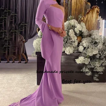 Levandų undinės vakarinės suknelės Vieno peties mono satino arabų Dubajaus oficiali prom suknelė grindų ilgis vakariniai chalatai